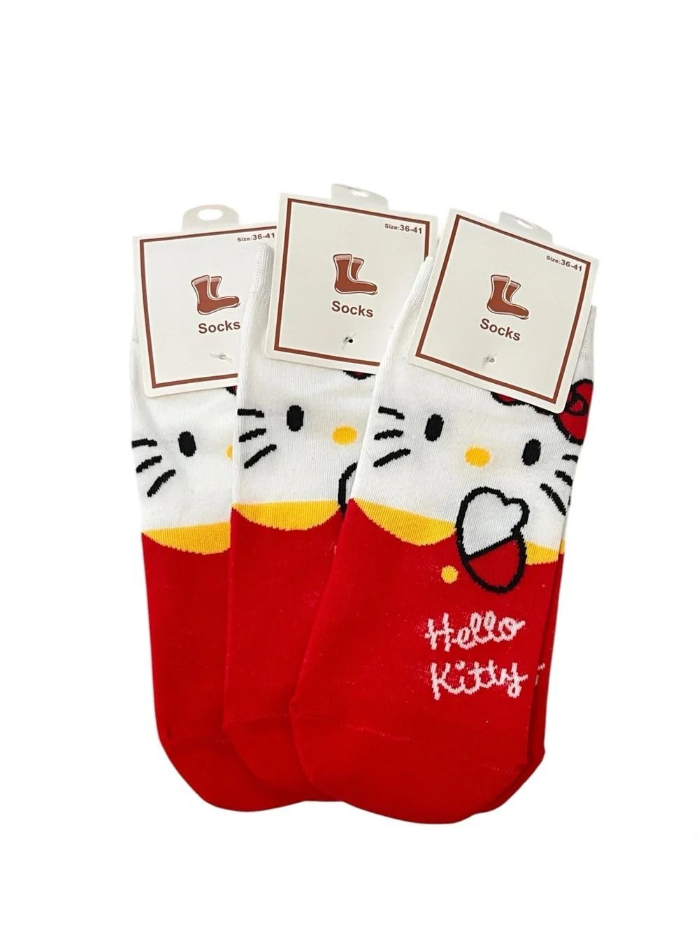 Cute Hello Kitty Red And White Ankle Socks - 3 Pack